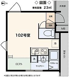 ＦＭ9コモネハウス 1階ワンルームの間取り