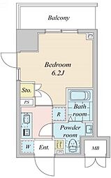 プラウドフラット神楽坂II 7階1Kの間取り