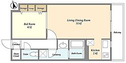 オーキッドレジデンス銀座東 2階1LDKの間取り