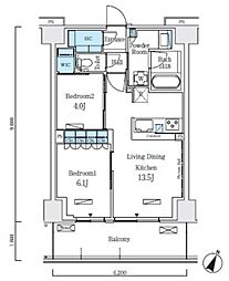 ロイヤルパークス赤羽ノース 4階2LDKの間取り