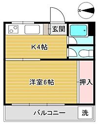 桧ハイツ 3階1Kの間取り