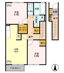 セジュールプレリー 2階2LDKの間取り