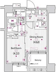京王線 調布駅 徒歩8分の賃貸マンション 4階1DKの間取り