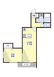 フォレスト 1階1LDKの間取り
