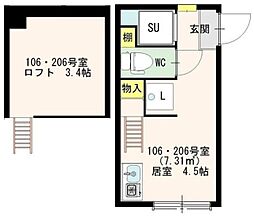 ウェルストン神楽坂 1階ワンルームの間取り