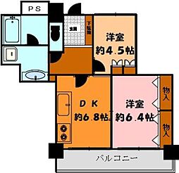 ウェルタワー深川 2DKの間取図画像