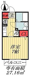 レトアV-29 1Kの間取図画像