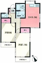 バイカルB 2DKの間取図画像