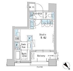パークアクシス茅場町 9階ワンルームの間取り