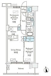 スカイグランデ津田沼 2階1SLDKの間取り
