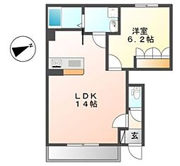 トゥ ヴェール 1階1LDKの間取り