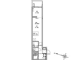 京王相模原線 京王堀之内駅 徒歩6分の賃貸マンション 2階1LDKの間取り