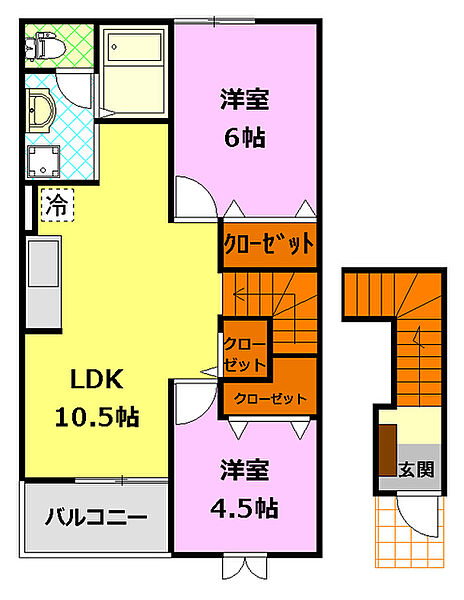 茨城県筑西市布川(賃貸アパート2LDK・2階・51.67㎡)の写真 その2