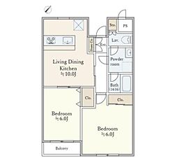 ドゥムール西片 3階2LDKの間取り
