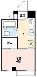 アンエコーハイム 2階1Kの間取り
