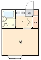 コーポヤマ 2階ワンルームの間取り