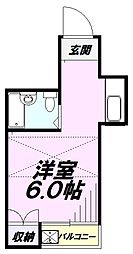 西武池袋線 西所沢駅 徒歩10分の賃貸アパート 2階ワンルームの間取り