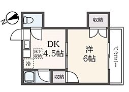第2こなや荘 1DKの間取図画像
