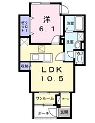 マーレ長崎 1階1LDKの間取り