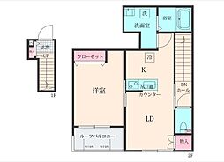 カモナジョイナス 2階1LDKの間取り