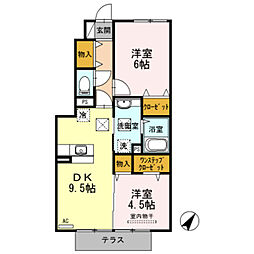 ラ シェル デューA棟 1階2DKの間取り
