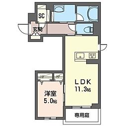 レフィシア 1階1LDKの間取り