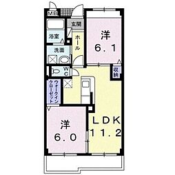シャン・ド・フルールII 2階2LDKの間取り