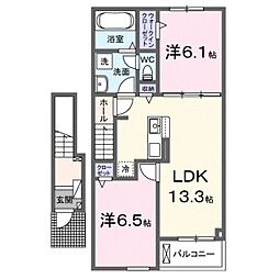 JR和歌山線 布施屋駅 3.6kmの賃貸アパート 2階2LDKの間取り