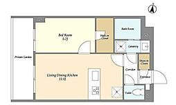 メゾンドオンディーヌ 1階1LDKの間取り