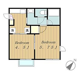 フラッツ金森 2階2Kの間取り