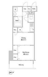 ルクレ東上野レジデンス 5階1DKの間取り