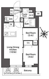 ブルーロック後楽園 6階2LDKの間取り
