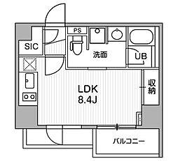 シーズンフラッツ大井町 2階ワンルームの間取り