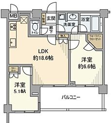 サンクタス横濱三ツ沢公園 3階2LDKの間取り