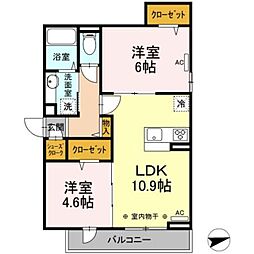 プラム清新一丁目 2階2LDKの間取り