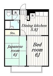エステートＳＫ1 2階2DKの間取り