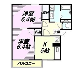 フレグランス平山B 2階2Kの間取り