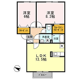 ドミール旭B棟 2LDKの間取図画像