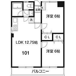 サンハイツ国領 1階2LDKの間取り