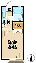 サンウッドメイツ85 2階ワンルームの間取り