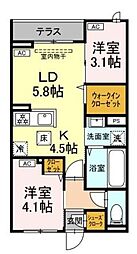セレスティア白鳥 1階2LDKの間取り