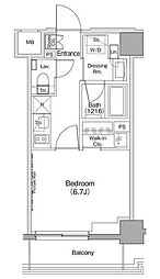 ザ・パークハビオ住吉 1階1Kの間取り
