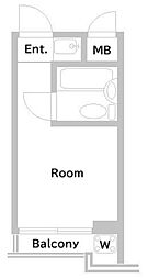 トップルーム都立大学 2階ワンルームの間取り