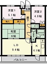 JR総武線 小岩駅 徒歩8分の賃貸マンション 1階3LDKの間取り