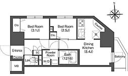 コンフォリア・リヴ木場 4階2DKの間取り