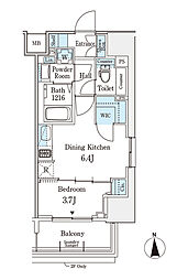 ジオエント新町 1DKの間取図画像