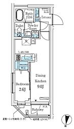 プライムブリス中野富士見町II 2階1LDKの間取り