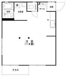 こうのハイツ 1階ワンルームの間取り
