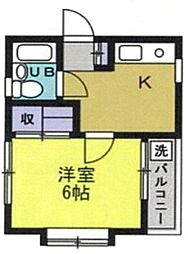 レジデンス上板橋 2階1Kの間取り
