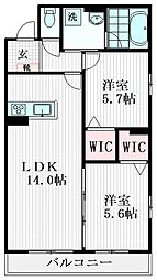 サンフローラ六町 3階2LDKの間取り